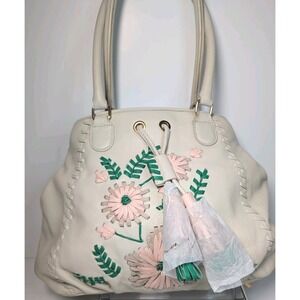 Fiore by Isabella Fiore Embroidered Floral Leather Shoulder Bag Ivory Purse NEW